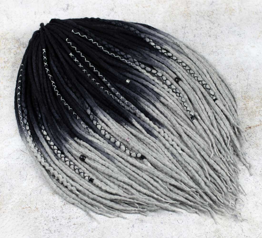 Obsidian Ombre Hand dyed Wool Dreads Boholucydreads obsidian-ombre-hand-dyed-wool-dreads-boholucydreads