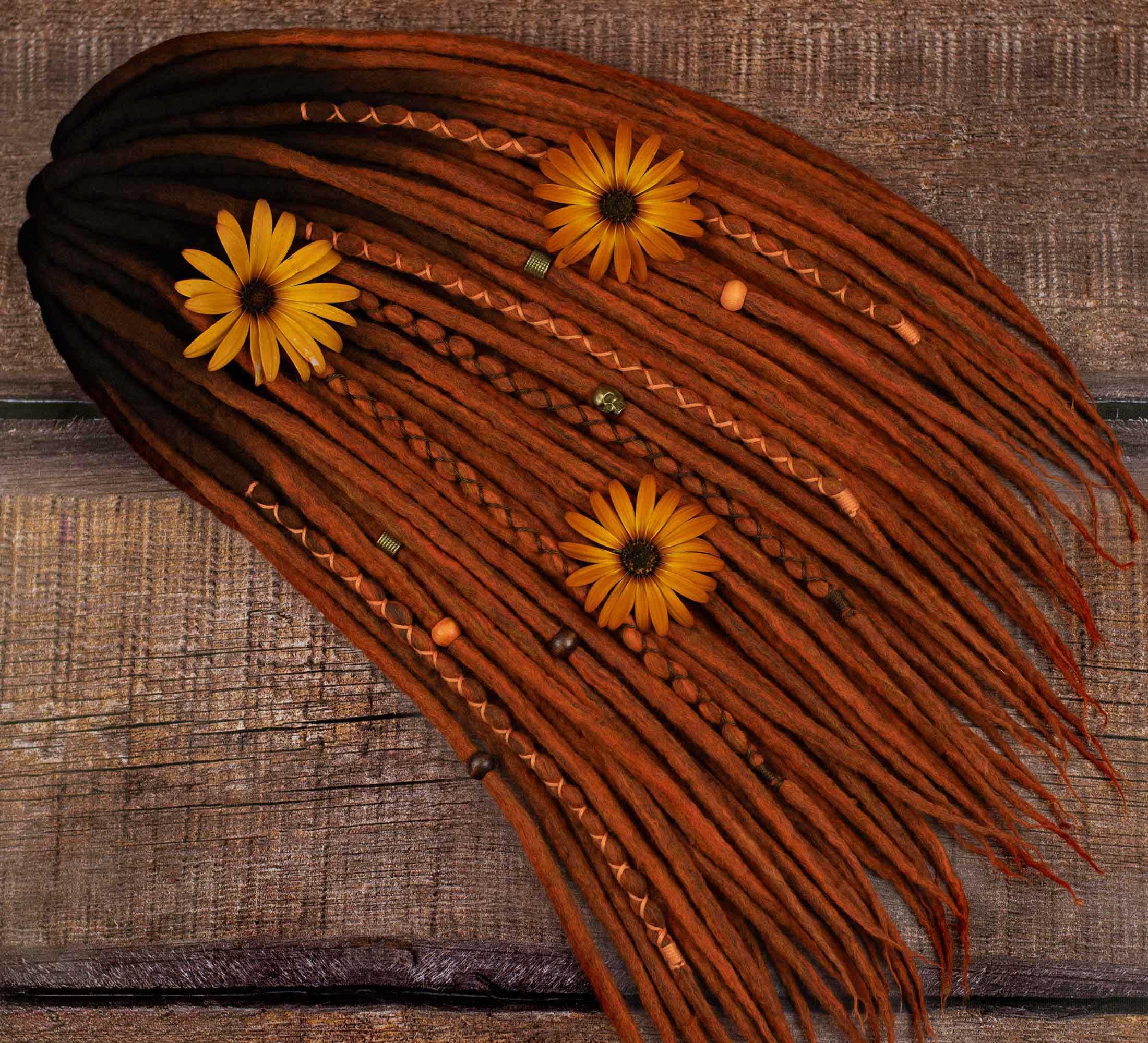 African daisy ombre wool dreadlocks with coffee brown roots