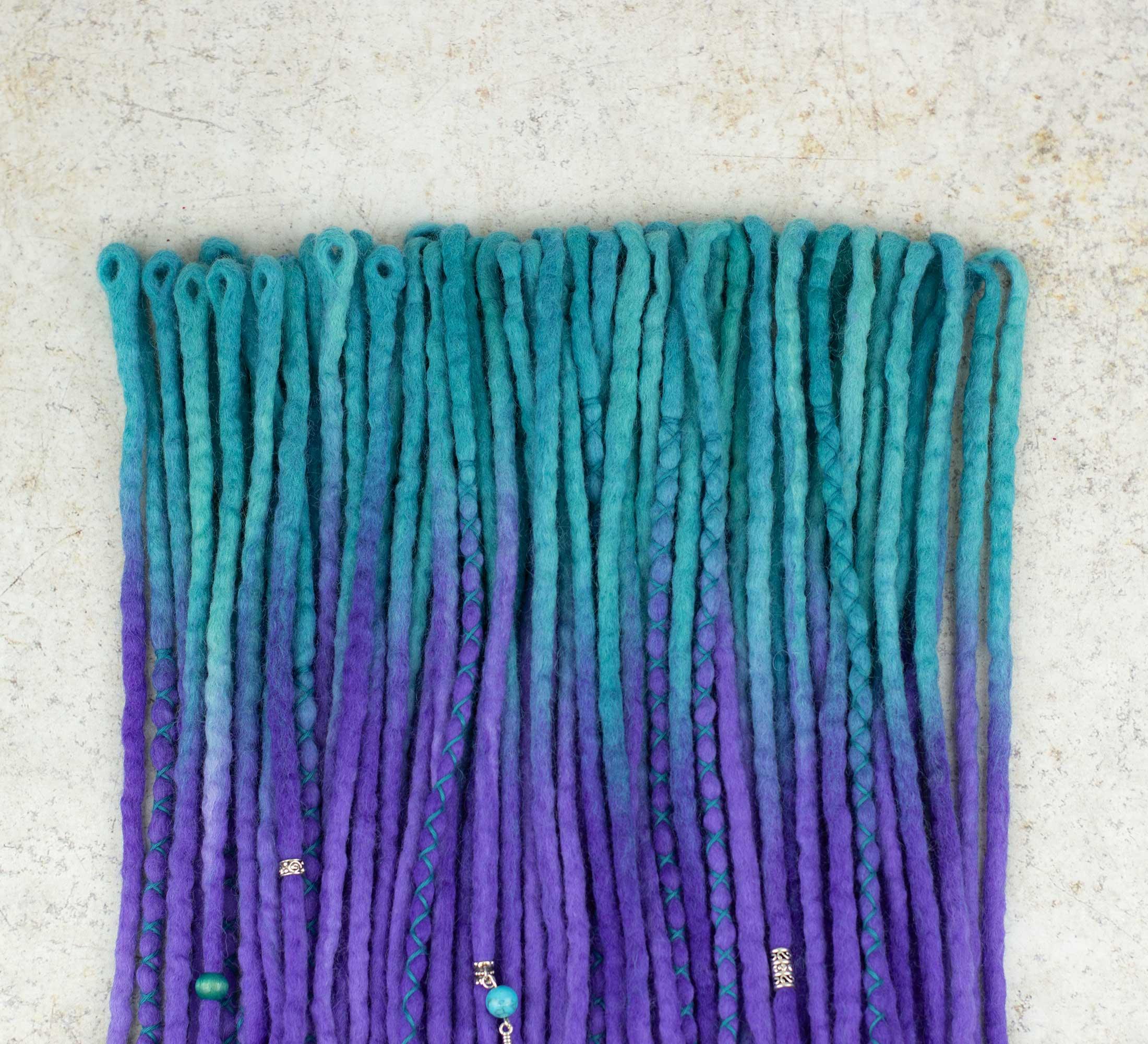 Ombre dreadlock extensions set of 50 dreads "Aqua lilac"