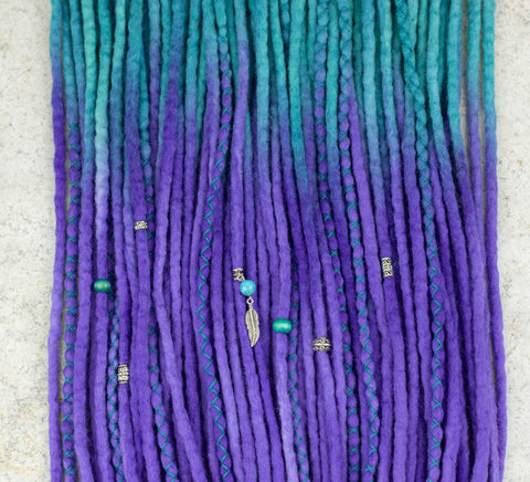 Ombre dreadlock extensions set of 50 dreads "Aqua lilac"