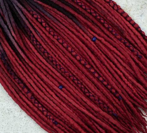 Aubergine ombre hand-dyed wool dreadlocks