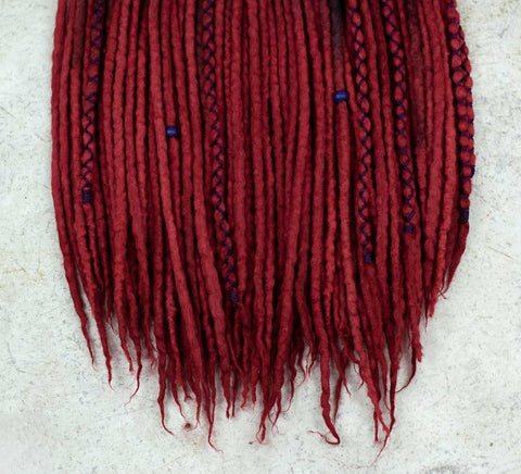 Aubergine ombre hand-dyed wool dreadlocks