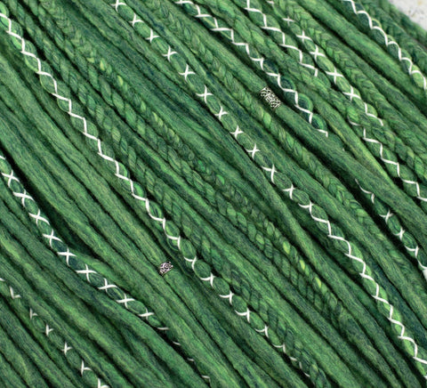 Green DE wool dread extensions 'Blended green'