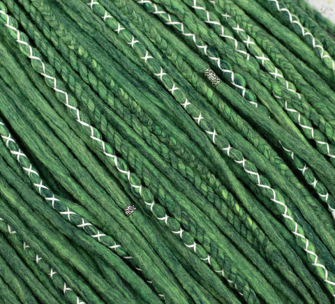 Green blended wool dreadlock extensions
