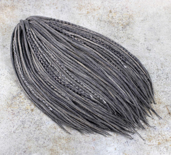 Grey blended wool dreads and braids – Boholucydreads