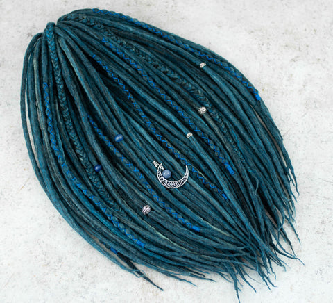 Blue butterfly wool dreadlock extensions