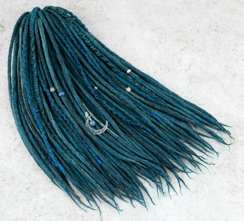 Blue butterfly wool dreadlock extensions