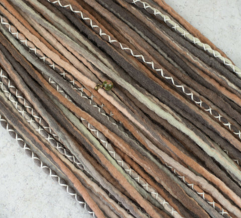 Earth brown and beige wool dreadlock extensions - full set (60 DE)