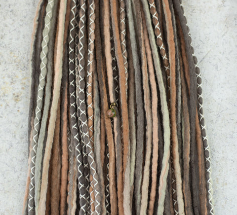 Earth brown and beige wool dreadlock extensions - full set (60 DE)