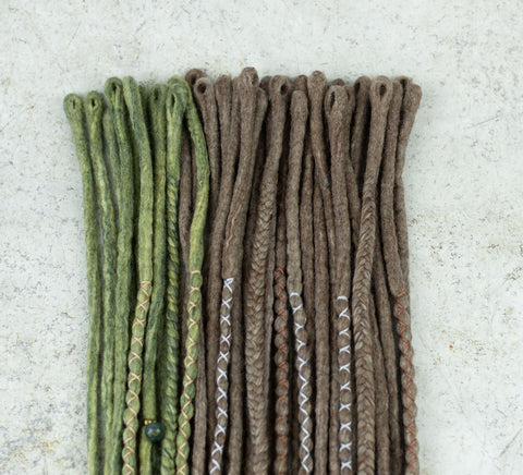 40 SE wool dreads set of Brown blended and Fern moss