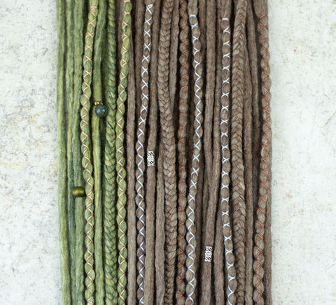 40 SE wool dreads set of Brown blended and Fern moss