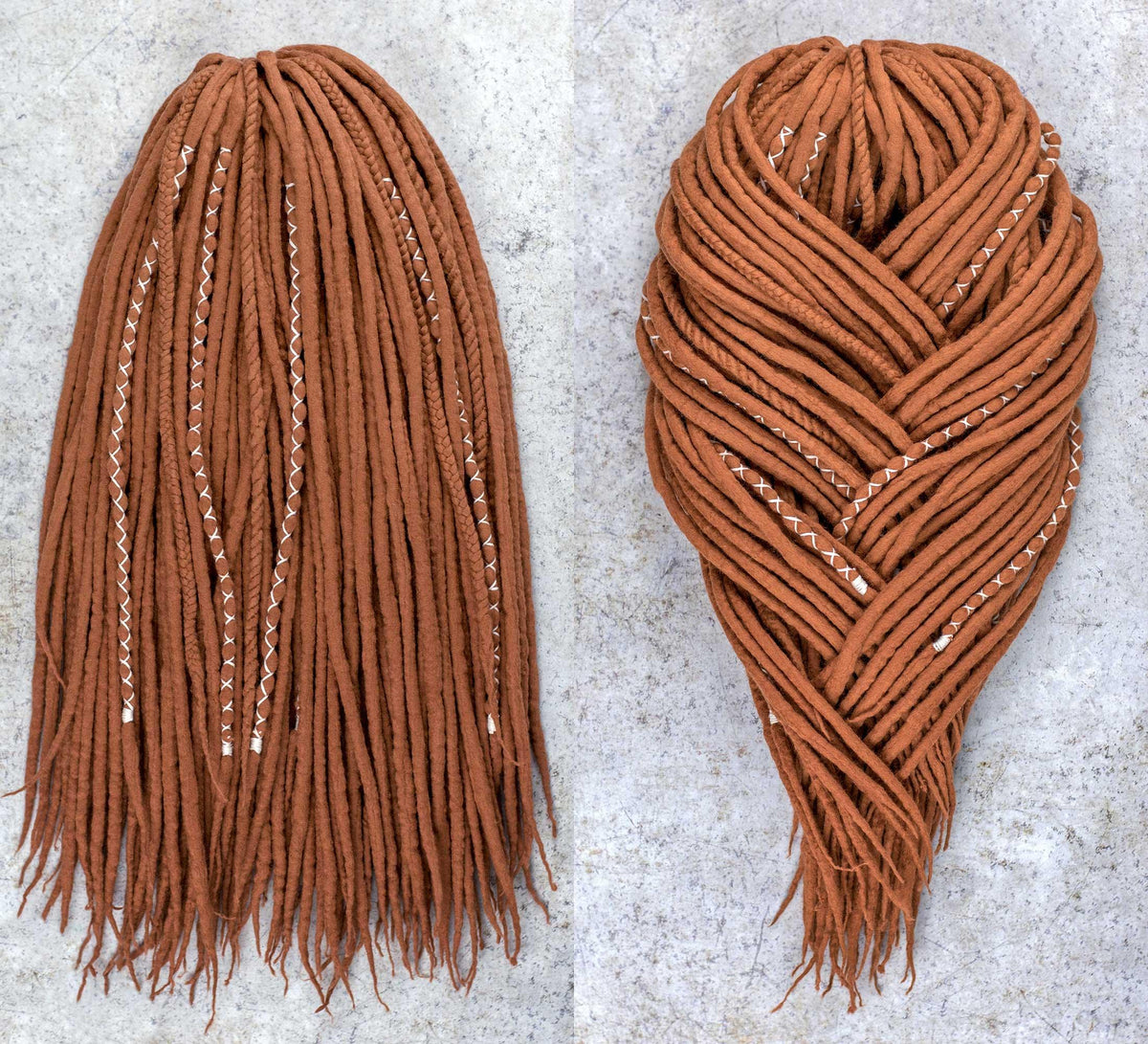 Mixed set of double ended and single ended wool dreads 'Ginger'