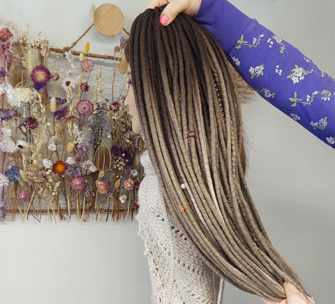 Light Ash Ombre Viking Full Set Wool Dreads Kit