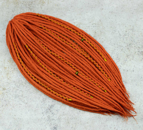 "Marigold" orange 40 DE wool dreadlock extensions
