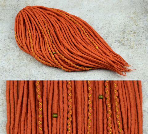 "Marigold" orange 40 DE wool dreadlock extensions