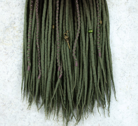Moss ombre wool dreads with dark brown roots