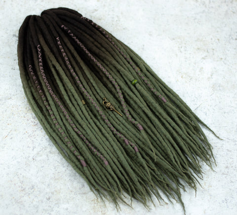 Moss ombre wool dreads with dark brown roots