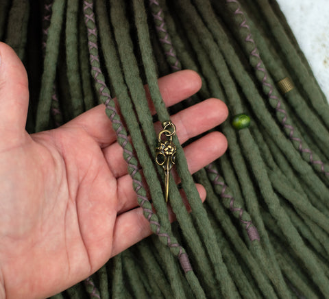 Moss ombre wool dreads with dark brown roots