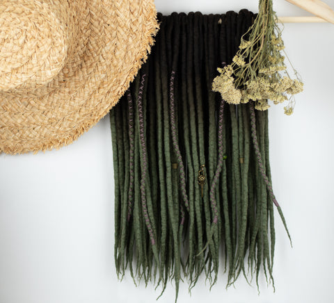 Moss ombre wool dreads with dark brown roots