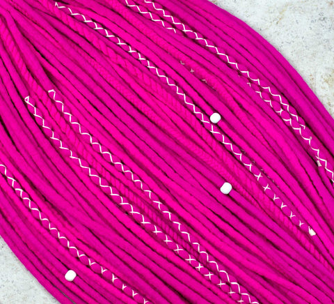 Neon Pink wool hair extensions