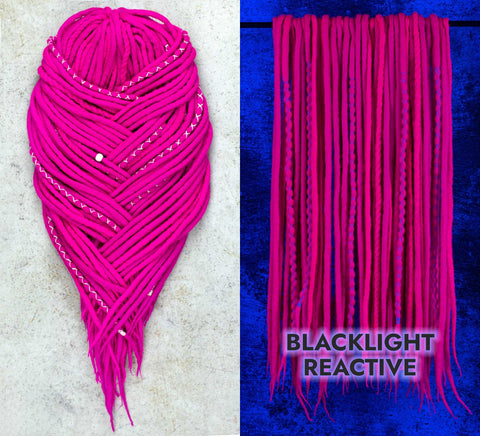 Neon Pink wool hair extensions