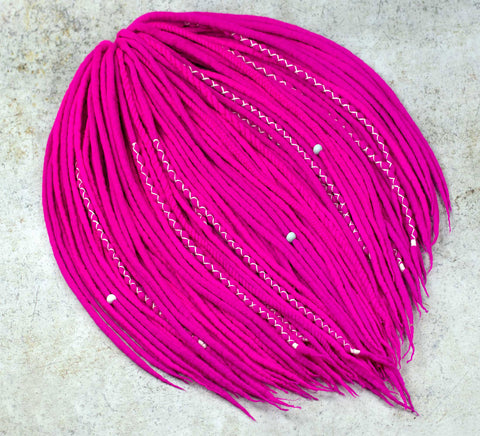 Neon Pink wool hair extensions