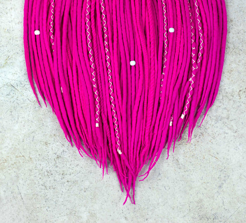 Neon Pink wool hair extensions