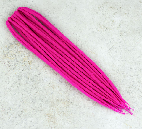 Neon pink wool dreads without decoration (Set of 10 pcs)