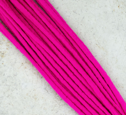 Neon pink wool dreads without decoration (Set of 10 pcs)