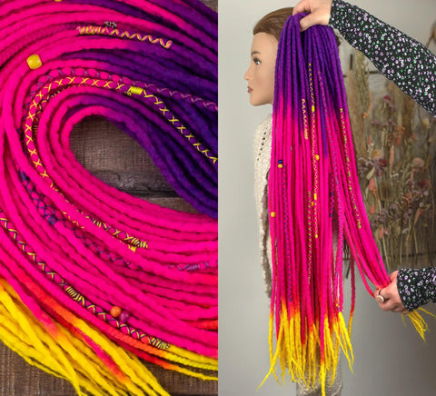 Neon queen ombre wool dreadlock extensions