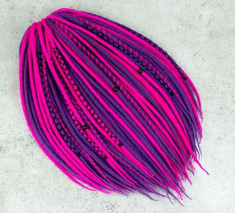 Neon violet wool dreadlocks