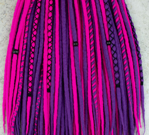 Neon violet wool dreadlocks