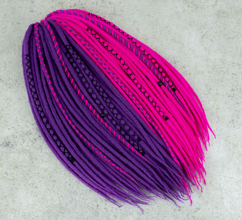 Neon violet wool dreadlocks