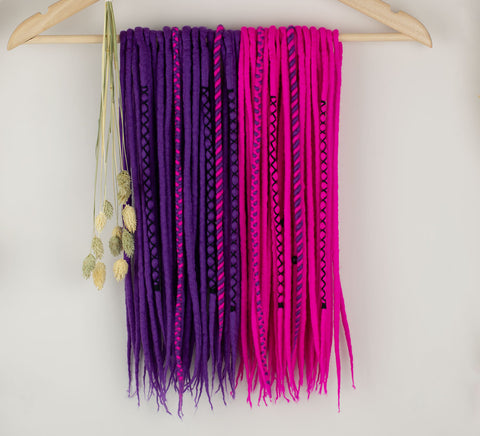 Neon violet wool dreadlocks