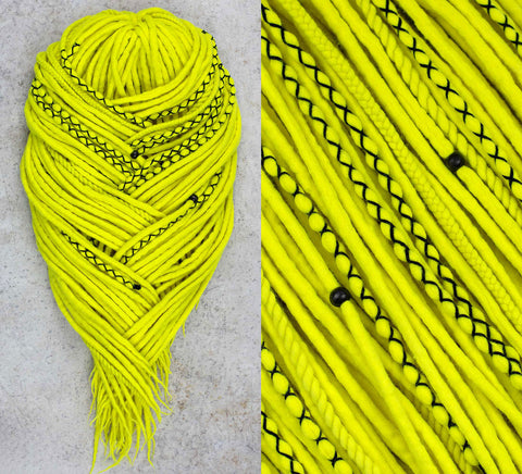 Neon Yellow wool dreadlock extensions