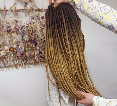 Old Gold Ombre Merino Wool Dreads - 60 DE Full Set Hand-Dyed Hair Extensions