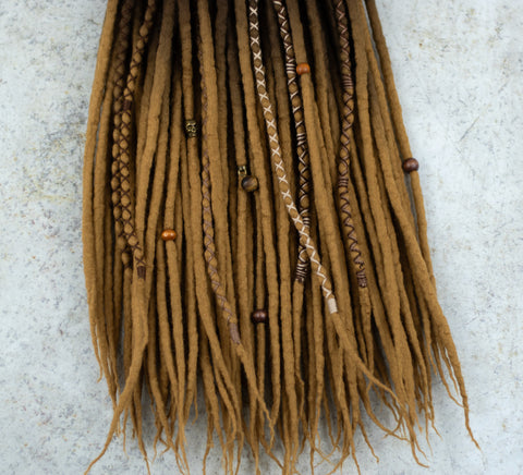 Old gold ombre wool dreadlocks with coffee brown roots