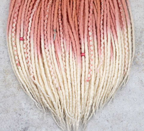 Peach ombre wool dreadlock extensions