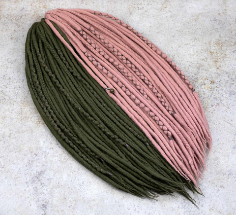 Pink moss wool dreadlocks