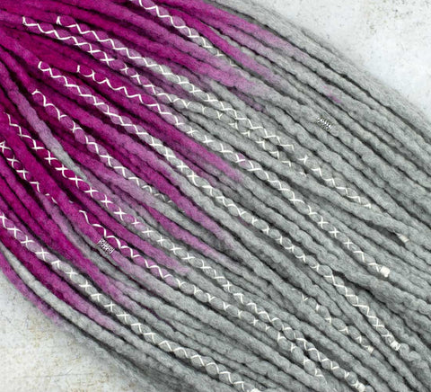 Pinkgrey wool dreadlock extensions