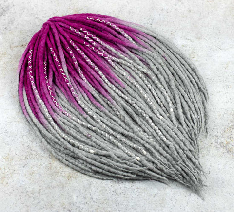 Pinkgrey wool dreadlock extensions