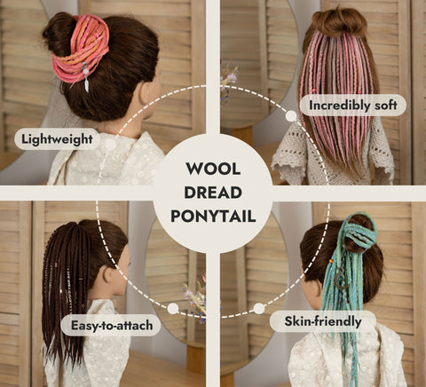 Raspberry Wool Dreads Ponytail