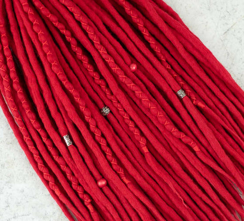 Poppy red wool dreadlock extensions