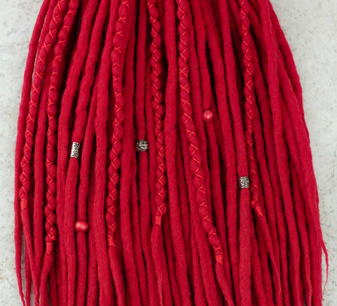 Poppy red wool dreadlock extensions