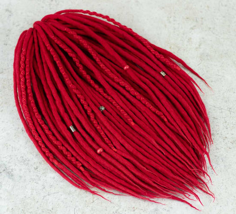 Poppy red wool dreadlock extensions