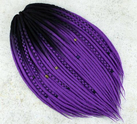 Purple ombre wool dreadlocks with black roots