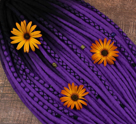 Purple ombre wool dreadlocks with black roots
