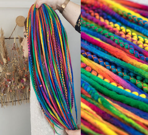 Rainbow full mix set – 40 double ended + 20 single ended wool dreads