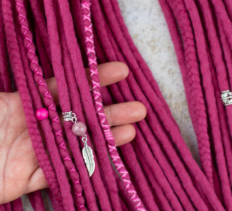 Raspberry wool dreadlocks