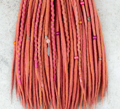 Rosy wool dreadlocks